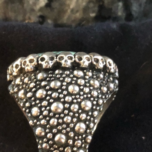 Rare size 12 Kingbaby studio torquise skull and stingray silver ring - Picture 6 of 7